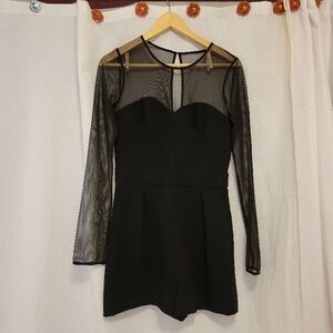 BCBG Black Mesh Long Sleeve Romper